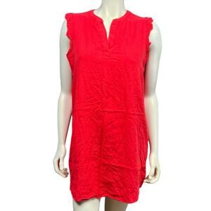 Just Living pink Linen Blend Sleeveless Shift Dress Ruffle Trim Split Neck Med